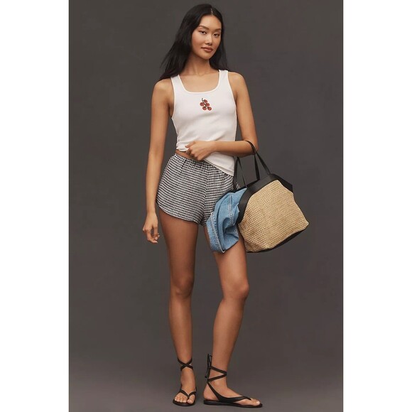 Anthropologie Maeve Embroidered Icon Tank Top Sleeveless Ribbed White S 281544 - Picture 3 of 12